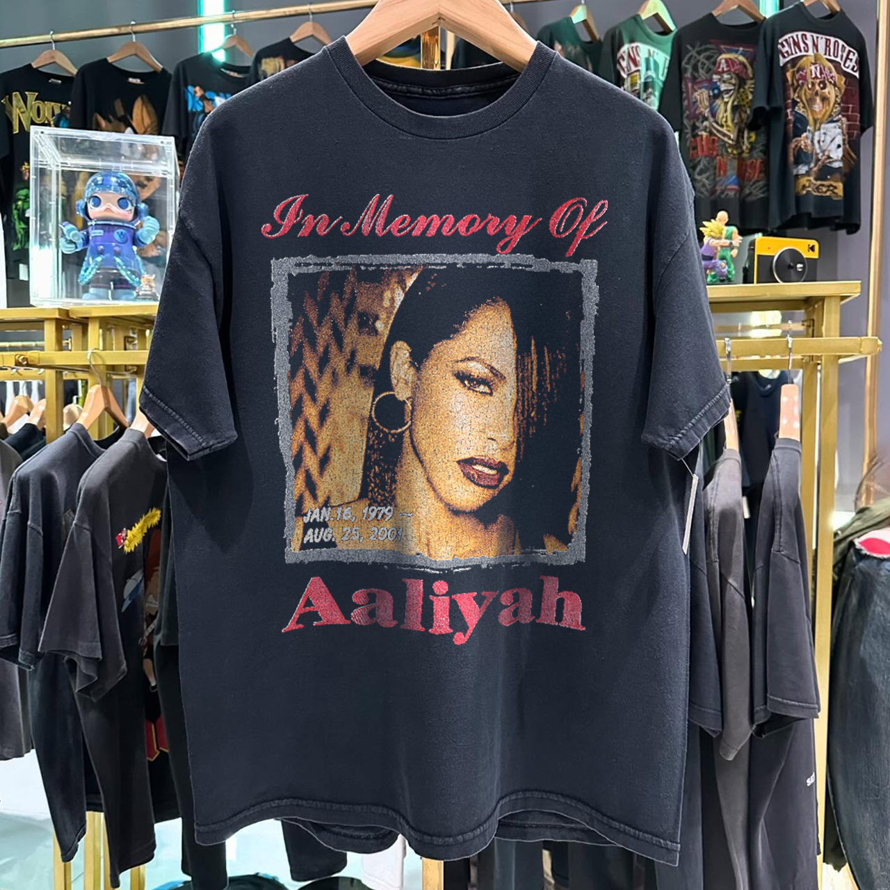 2001 AALIYAH (IN MEMORY OF) 'TRY AGAIN' RARE WASHED BLACK T-SHIRT