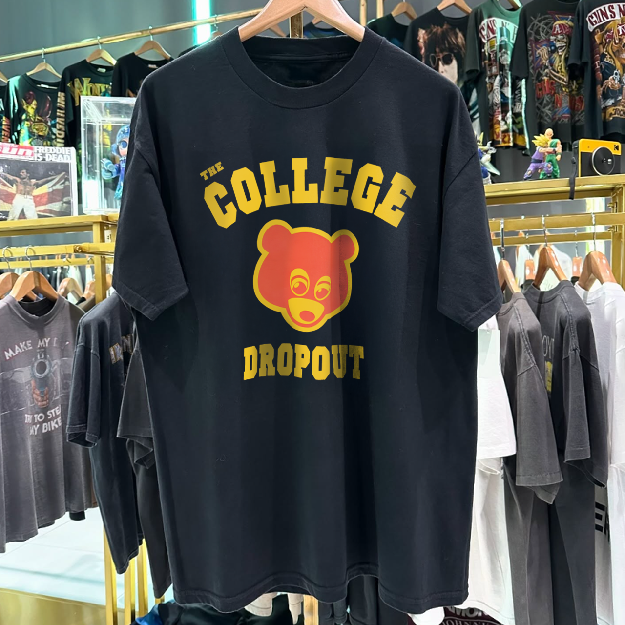 THE COLLEGE DROPOUT 2004 RARE WASHED BLACK T-SHIRT