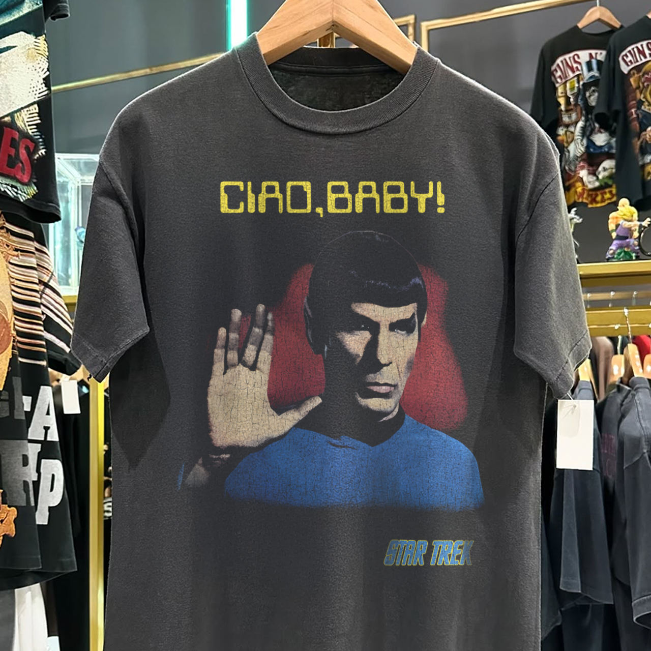 90s SPOCK 'CIAO, BABY!' RARE WASHED BLACK T-SHIRT