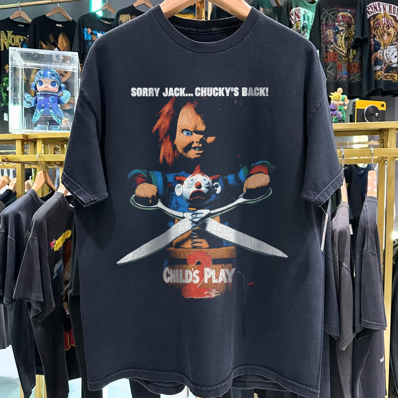 1990 CHILD'S PLAY 2 PROMO RARE WASHED BLACK T-SHIRT