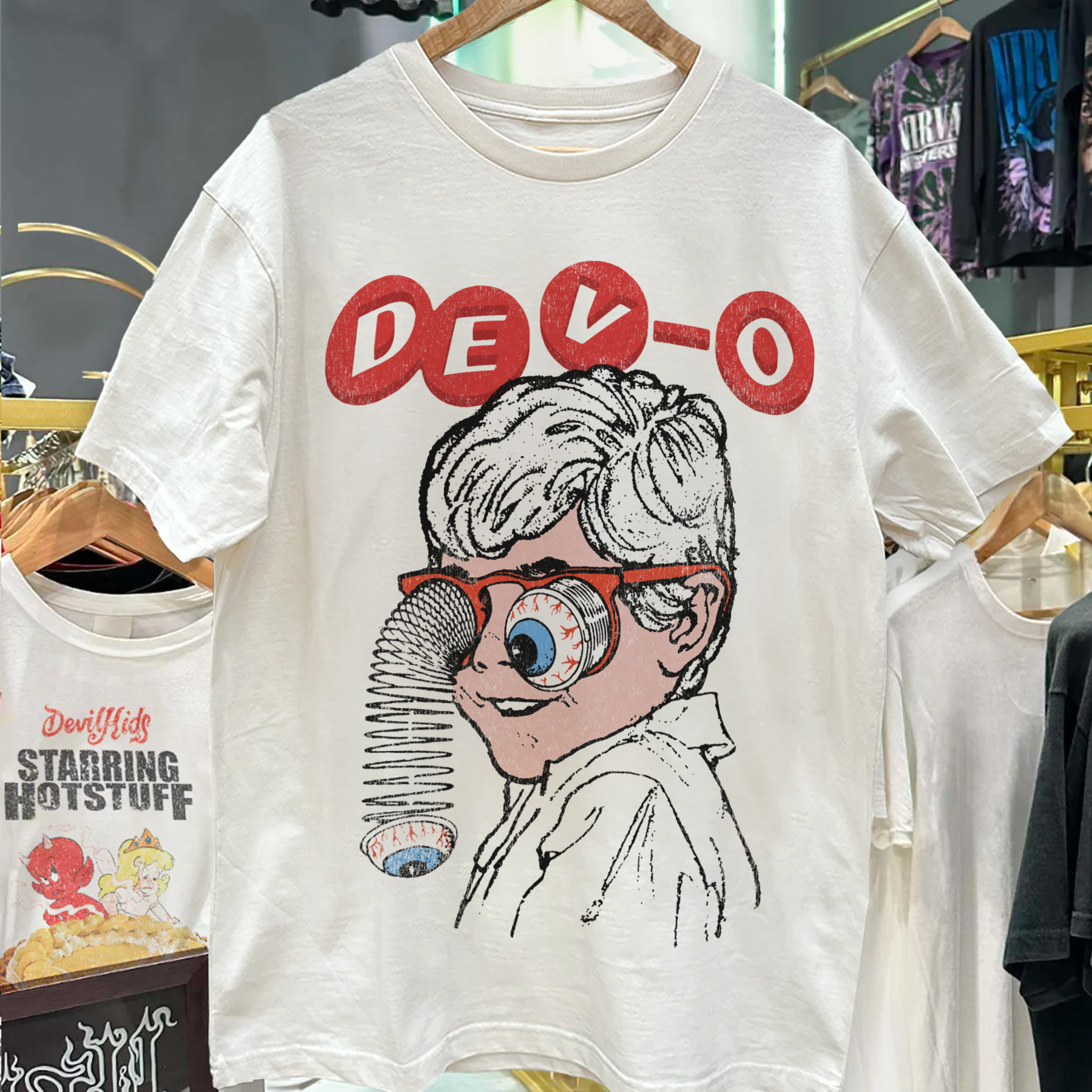 VINTAGE 'DEVO' SLINKY EYES WHITE T-SHIRT