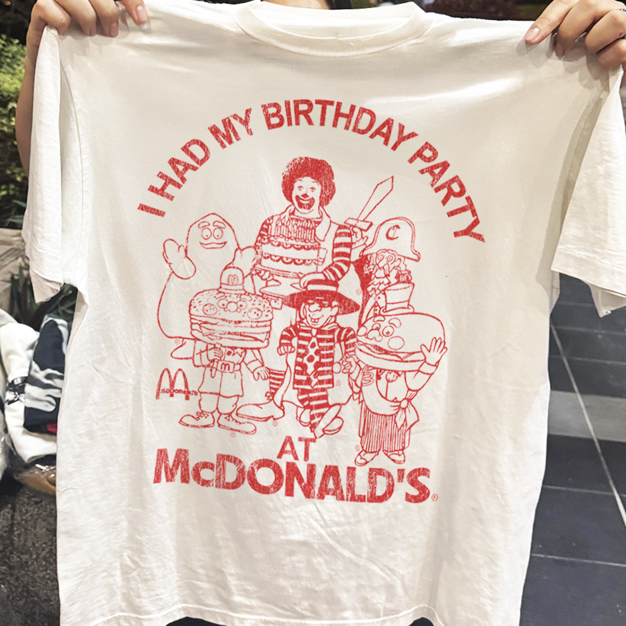 90s I HAD MY BIRTHDAY PARTY AT McD0NALD'S RARE WASHED WHITE T-SHIRT