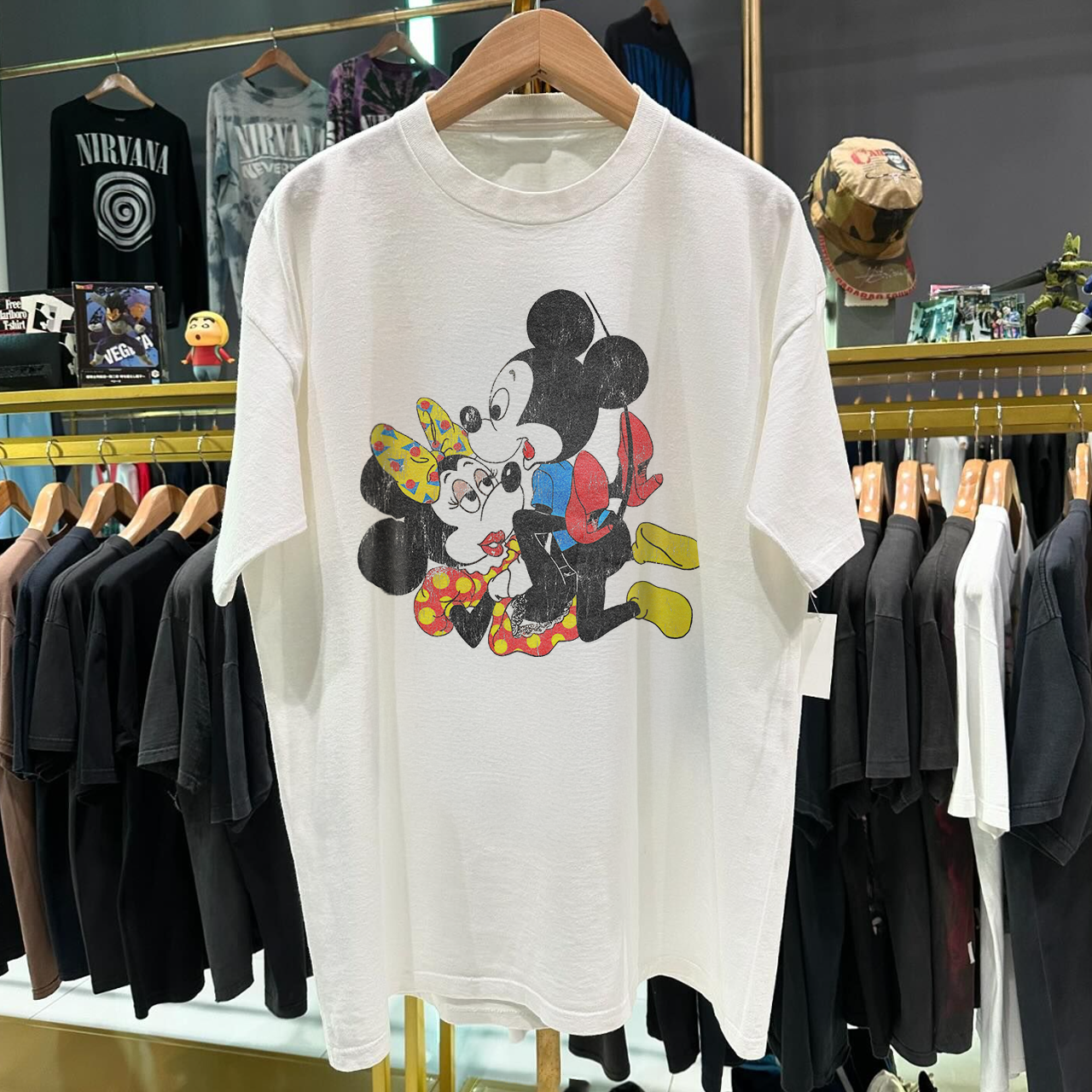 DIRTY DISN3Y - MICKEY & MINNIE - VINTAGE WASHED WHITE T-SHIRT