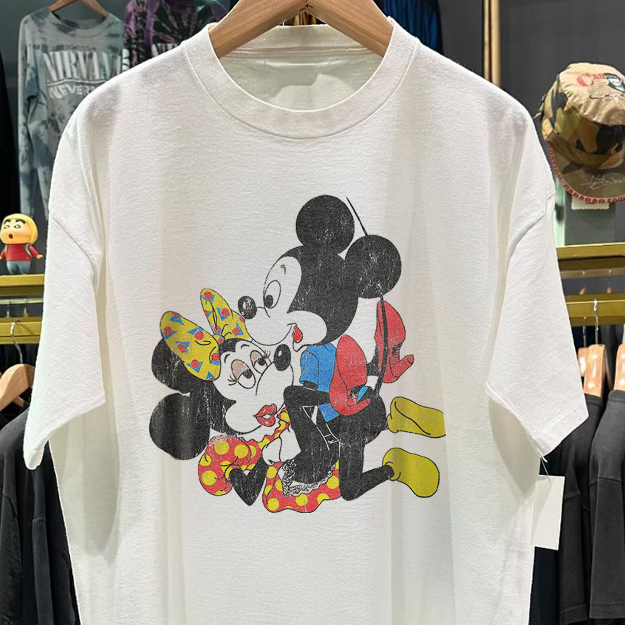 DIRTY DISN3Y - MICKEY & MINNIE - VINTAGE WASHED WHITE T-SHIRT