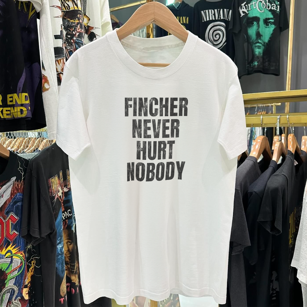 FINCHER NEVER HURT NOBODY (2001) VINTAGE WASHED WHITE T-SHIRT