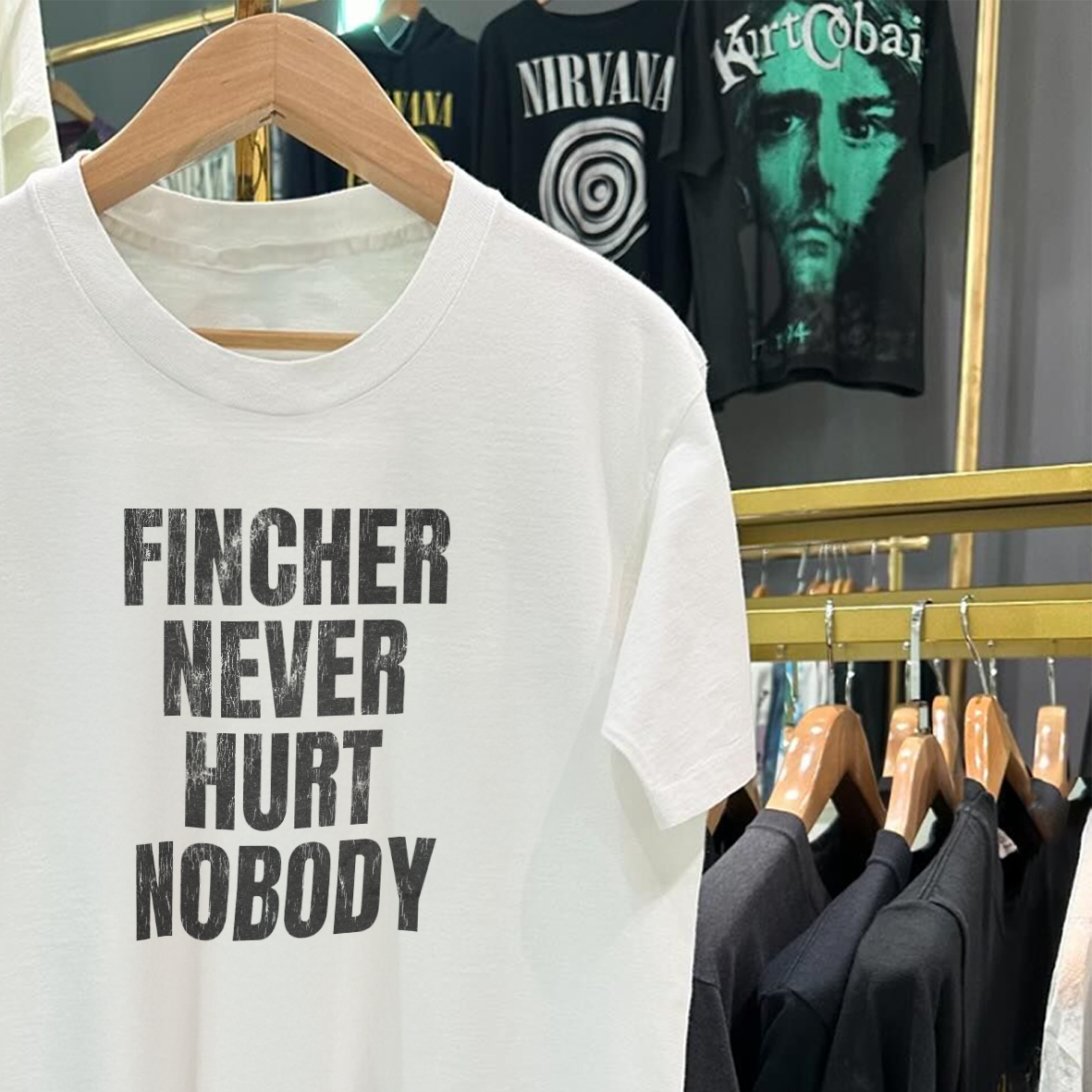 FINCHER NEVER HURT NOBODY (2001) VINTAGE WASHED WHITE T-SHIRT