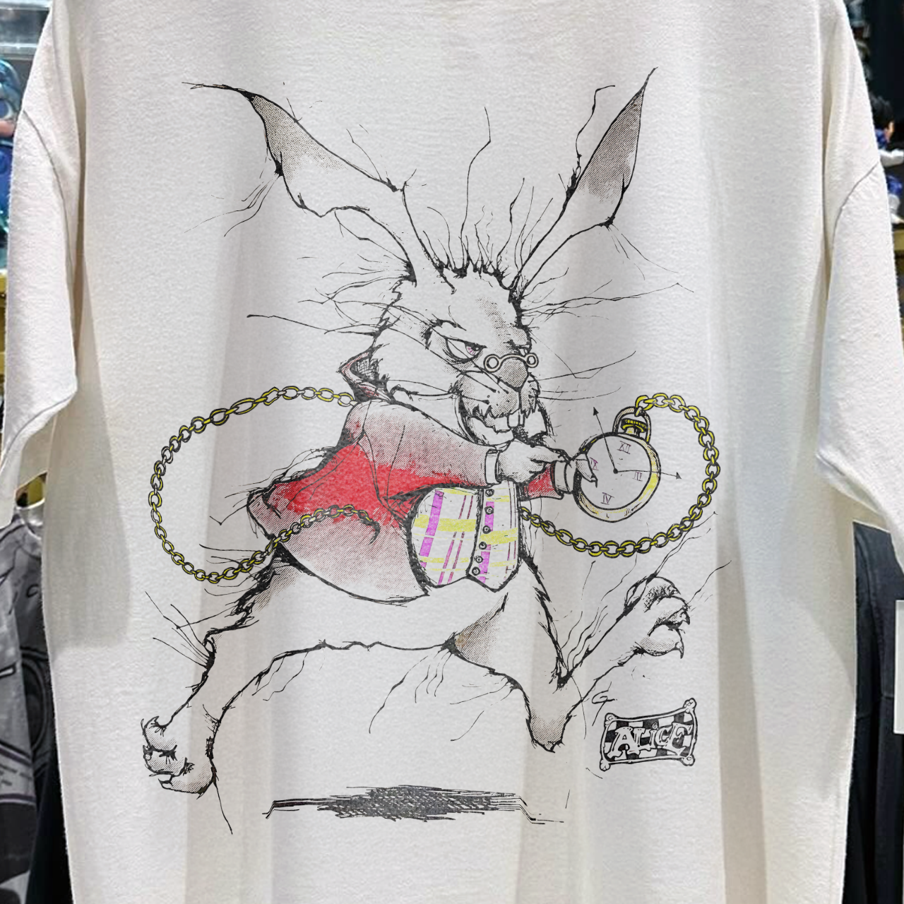 90's 'IM LATE' WHITE RABBIT GRAIL WASHED WHITE T-SHIRT