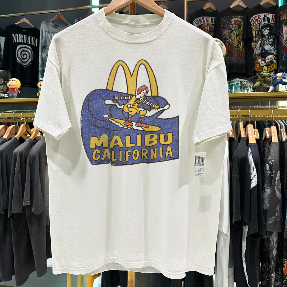 MCD0NALDS MALIBU CALIFORNIA RARE VINTAGE WASHED WHITE T-SHIRT