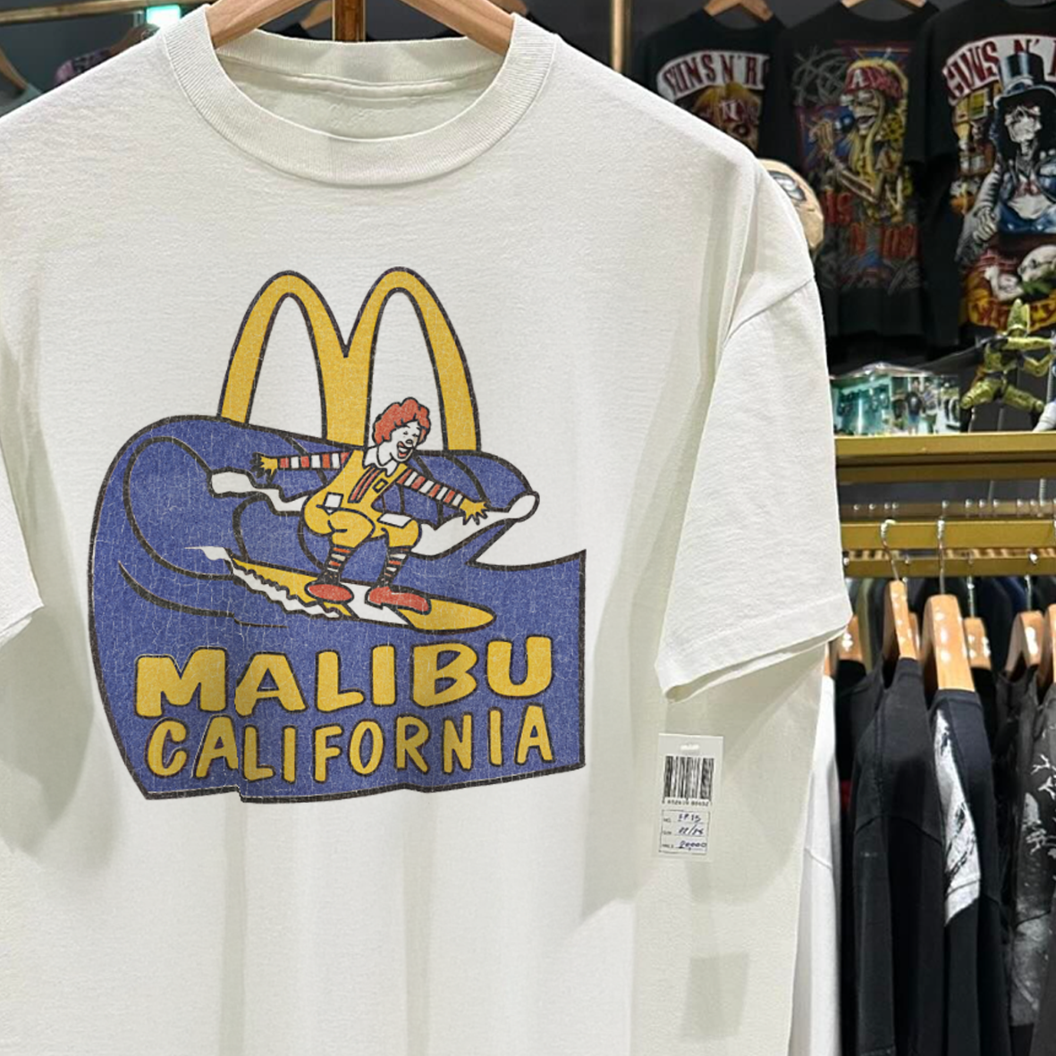 MCD0NALDS MALIBU CALIFORNIA RARE VINTAGE WASHED WHITE T-SHIRT