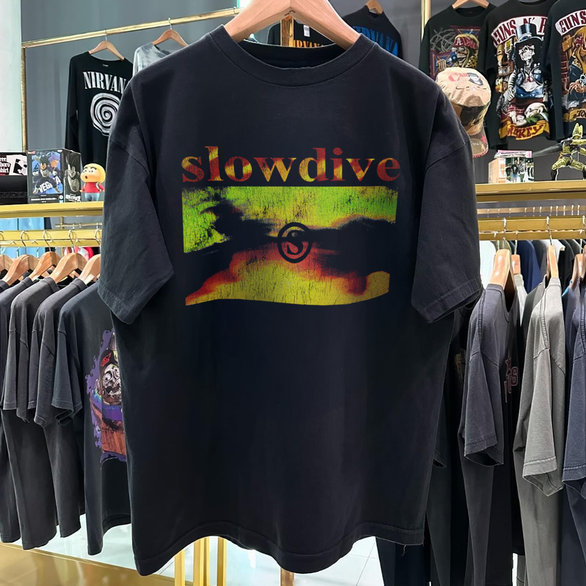 1991 SL0WDIVE JUST FOR A DAY RARE VINTAGE WASHED BLACK T-SHIRT