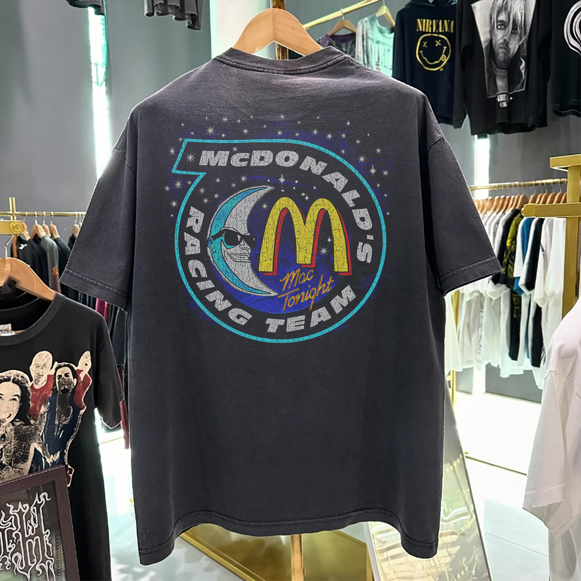 MCD0NALD'S RACING THRU THE STARS - 80'S-90'S RARE BLACK VINTAGE WASHED T-SHIRT